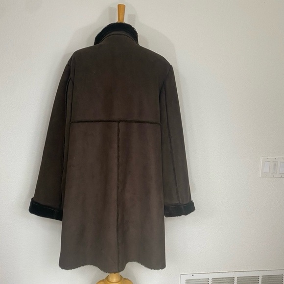 Vintage Venom Women's Brown Sherpa Faux Suede Penny Lane Coat Size XL Streetwear - Picture 2 of 16